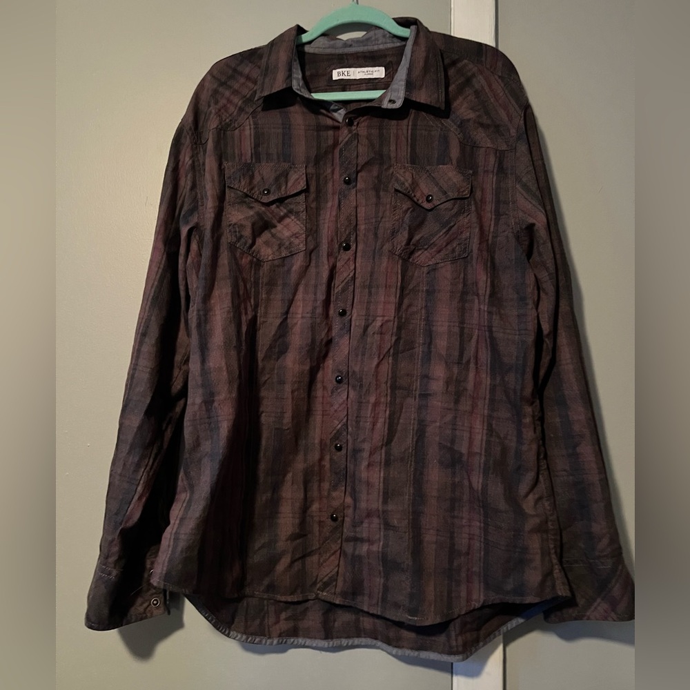 BKE Brown Plaid Athletic Fit Shirt